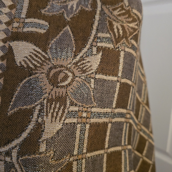 Accessory Street Gold Metallic/Brown Elegant Floral Check Long Scarf - Picture 7 of 12